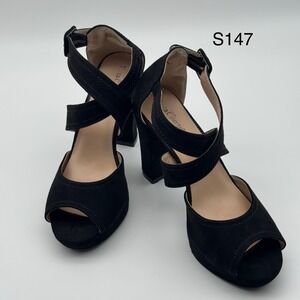 Torta Caliente Luna Sz 7.5 Suede Platform PeepToe Heels CrissCross‎ Strap 751105